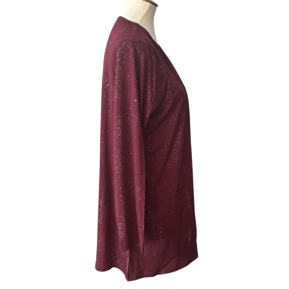 Maroon Open Wrap Cardigan. Sparkly. SZ Large. Wedding Guest Night‎ Out. Stretchy
